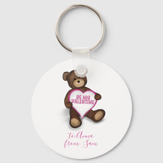 Wees mijn Valentijn, aangepaste verkuilde Teddy B Sleutelhanger (Voorkant)