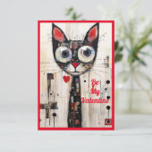 Wees mijn Valentijn Abstract Artistic Wide Eyed Ca Bedankkaart (Staand voorkant)