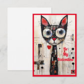 Wees mijn Valentijn Abstract Artistic Wide Eyed Ca Bedankkaart (Voorkant / Achterkant)