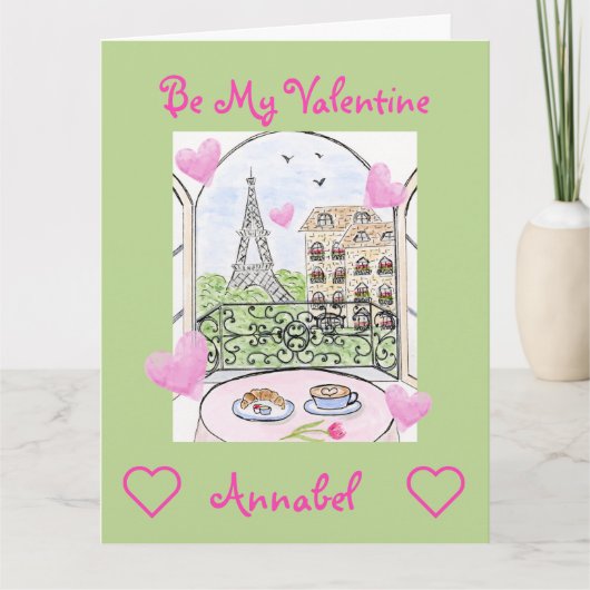 Wees Mijn Valentijn Aquarel Parijs Eiffeltoren Kaart (Voorkant)