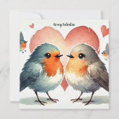 " Wees mijn Valentijn" Aquarel Robin Hearts Feestdagenkaart (Voorkant)