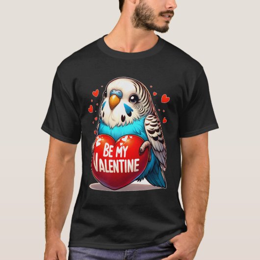 Wees mijn Valentijn Budgie Hart T-shirt (Voorkant)
