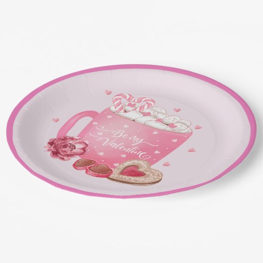 Wees mijn Valentijn Cacao, Koekjes en Snoepjes Papieren Bordje (Gekanteld)