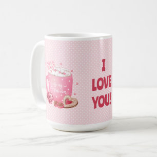 Wees mijn Valentijn Cacao, koekjes, snoepjes, roze Koffiemok