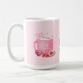 Wees mijn Valentijn Cacao, koekjes, snoepjes, roze Koffiemok (Links)