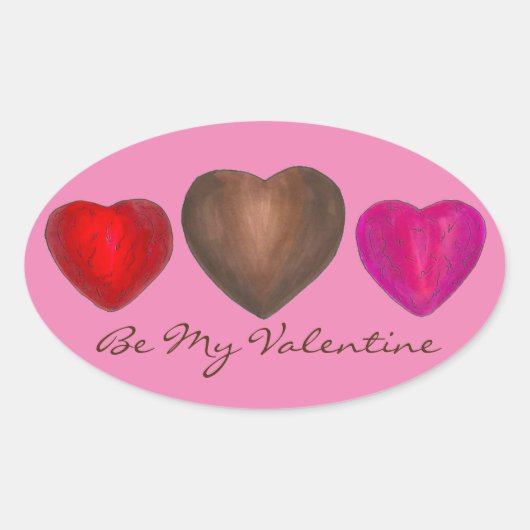 Wees mijn Valentijn Chocolade Roze bruin Snoep Ovale Sticker (Voorkant)