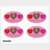 Wees mijn Valentijn Chocolade Roze bruin Snoep Ovale Sticker (Vel)