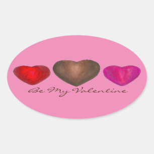 Wees mijn Valentijn Chocolade Roze bruin Snoep Ovale Sticker