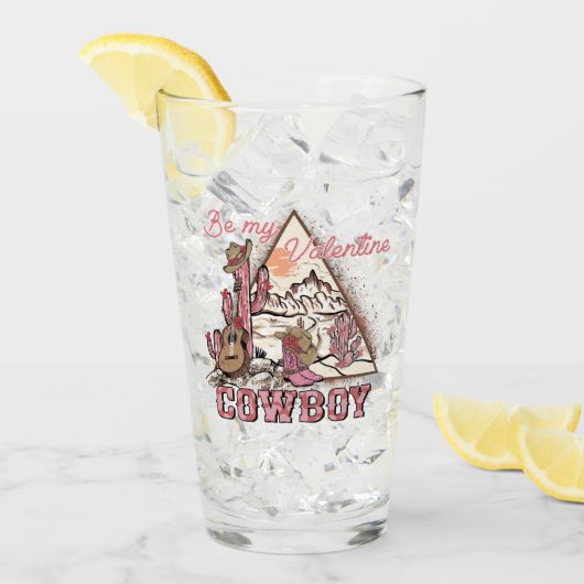 Wees mijn Valentijn Cowboy | Romantische Westerne Glas (Voorkant ijs)