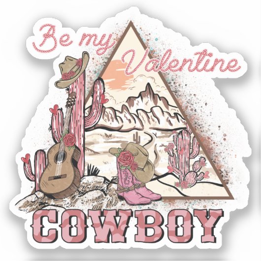 Wees mijn Valentijn - Cowboy Western Country Sticker (Voorkant)