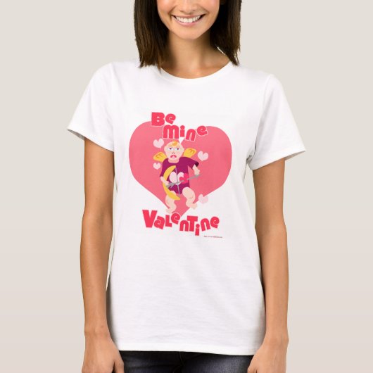Wees mijn Valentijn Cupid Cartoon Love Slogan T-shirt (Voorkant)