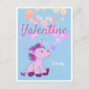 Wees mijn Valentijn Cute Eenhoorn Valentijnsdag Feestdagenkaart