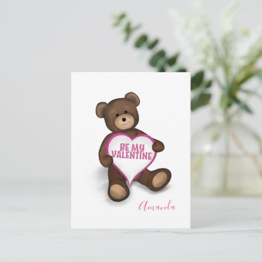 Wees mijn Valentijn Cute Teddy Bear en Heart Briefkaart (Staand voorkant)