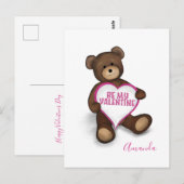 Wees mijn Valentijn Cute Teddy Bear en Heart Briefkaart (Voorkant / Achterkant)