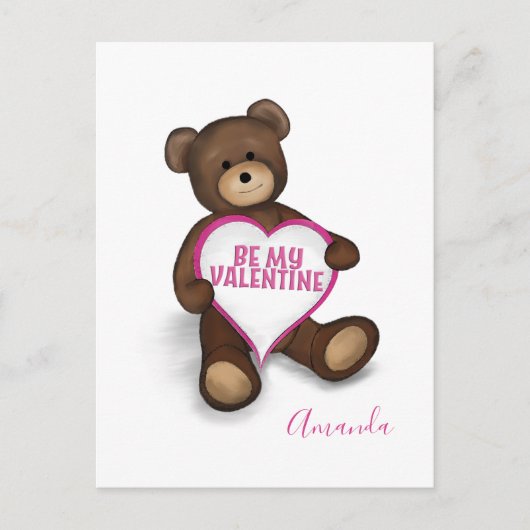 Wees mijn Valentijn Cute Teddy Bear en Heart Briefkaart (Voorkant)