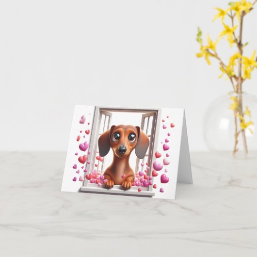 Wees mijn Valentijn Dachshund Kaart (Gele Bloem)