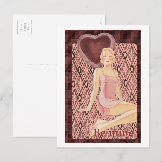 Wees mijn Valentijn deco vrouw rode jurk hart Feestdagenkaart (Voorkant / Achterkant)