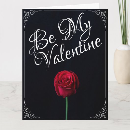Wees mijn Valentijn - Donkere Rode Roos Kaart (Voorkant)