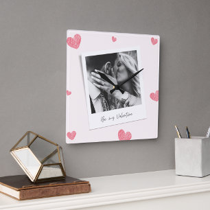 Wees mijn Valentijn   Gepersonaliseerde foto   Roo Vierkante Klok