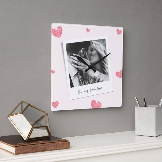 Wees mijn Valentijn | Gepersonaliseerde foto | Roo Vierkante Klok