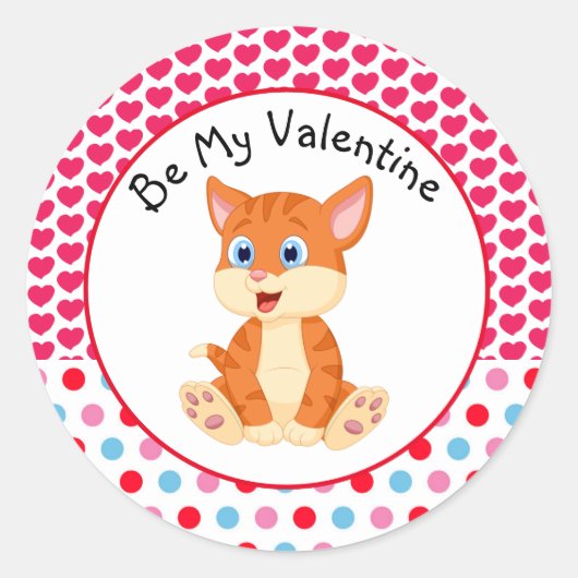 Wees mijn Valentijn gestreept kitten Sticker (Voorkant)