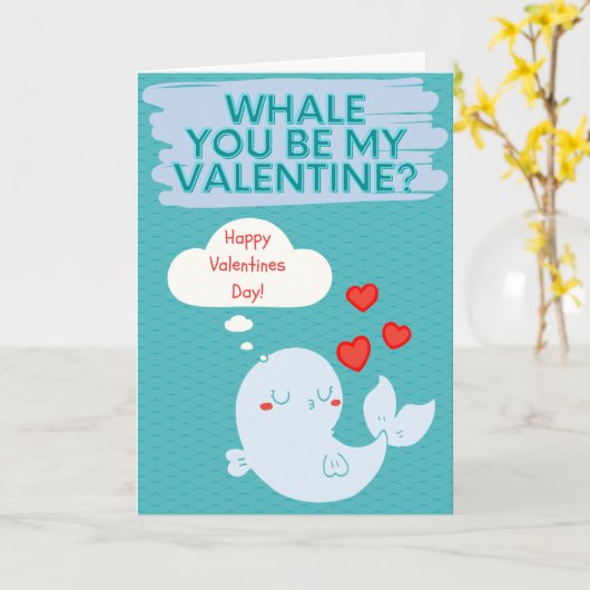 Wees mijn Valentijn Grappige Walvis Kaart (Gele Bloem)