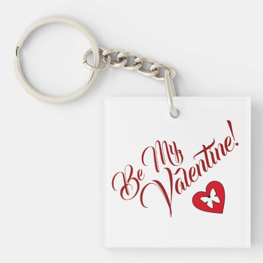 Wees mijn Valentijn Hart en Vlinder Sleutelhanger (Voorkant)