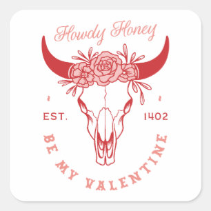 Wees mijn Valentijn howdy honingcowboy bloemenroze Vierkante Sticker