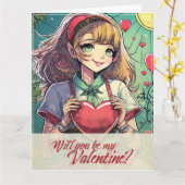 Wees mijn Valentijn in Manga-stijl 33419 Kaart (Gele Bloem)