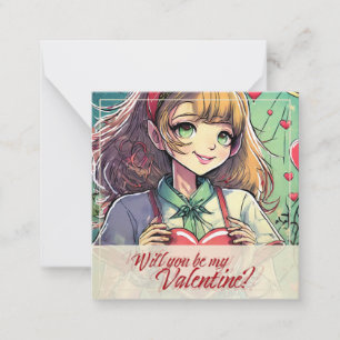 Wees mijn Valentijn in Manga-stijl 33419 Notitiekaartje