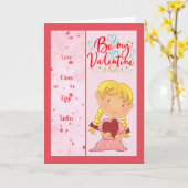 Wees mijn Valentijn Kaart, jong geïllustreerd meis Kaart (Gele Bloem)