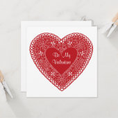 Wees mijn Valentijn  kanten hart Kaart (Voorkant / Achterkant in situ)