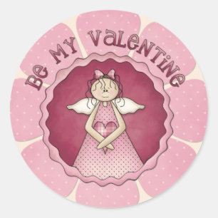 Wees mijn Valentijn ~ kleine engel meisje d1 Stick Ronde Sticker