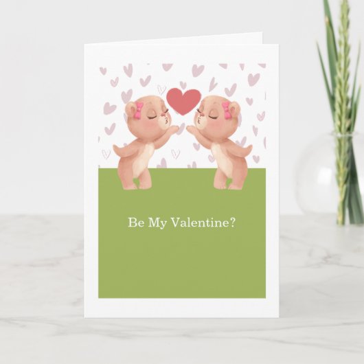 Wees mijn Valentijn lesbische teddydraden met hart Feestdagen Kaart (Voorkant)