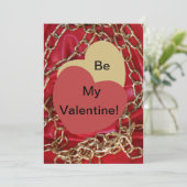 Wees mijn Valentijn Liefdesharten goud & rood vale Kaart (Staand voorkant)