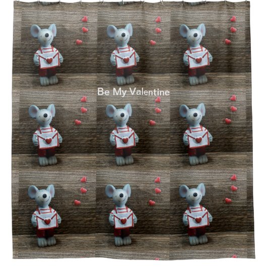 Wees mijn Valentijn Muis Hoortland Rustisch hout Douchegordijn (Voorkant)