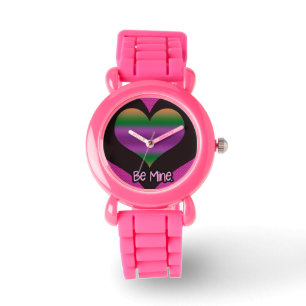 Wees mijn Valentijn Paars Stripe Heart Horloge
