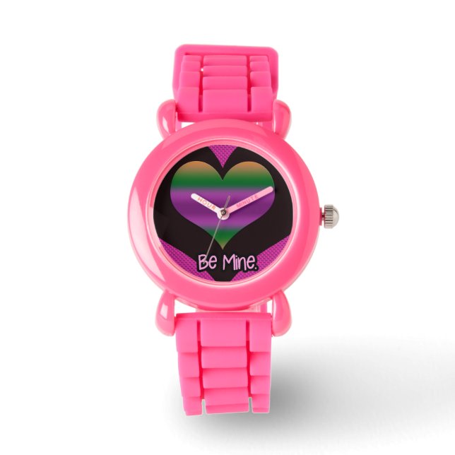Wees mijn Valentijn Paars Stripe Heart Horloge (Voorkant)
