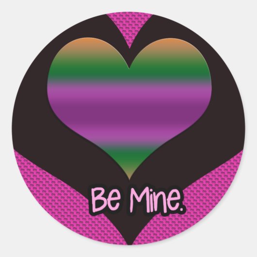 Wees mijn Valentijn Paars Stripe Heart Ronde Sticker (Voorkant)
