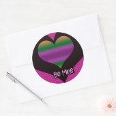 Wees mijn Valentijn Paars Stripe Heart Ronde Sticker (Envelop)