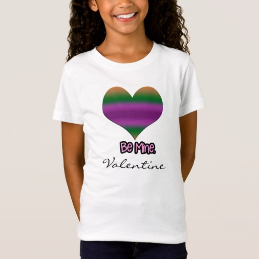 Wees mijn Valentijn Paars Stripe Heart T-shirt (Voorkant)