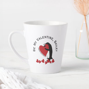 Wees mijn Valentijn - Pinguïn en Rode Hart Latte Mok
