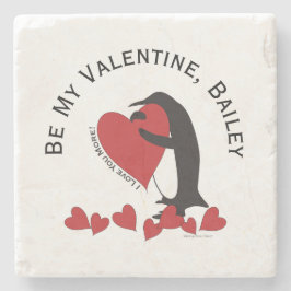 Wees mijn Valentijn - Pinguïn en Rode Hart Stenen Onderzetter