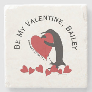 Wees mijn Valentijn - Pinguïn en Rode Hart Stenen Onderzetter