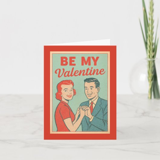 Wees mijn Valentijn Retro Groetkaart Kaart (Voorkant)