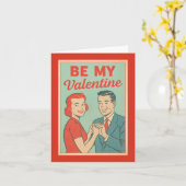 Wees mijn Valentijn Retro Wenskaart Kaart (Gele Bloem)