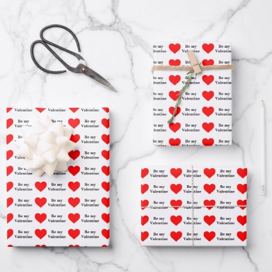 Wees mijn Valentijn Rode Hart Liefde Inpakpapier Vel (Voorkant)