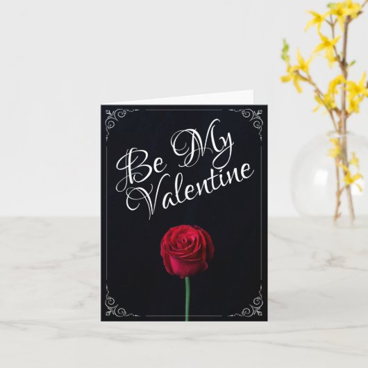 Wees mijn Valentijn - Rode Roos Donker Kaart (Gele Bloem)