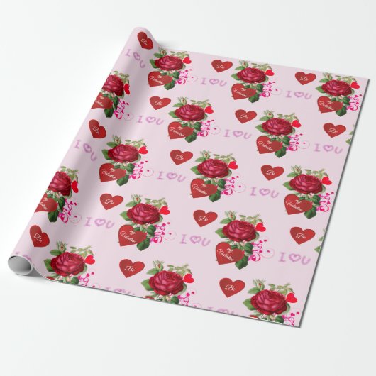 Wees Mijn Valentijn Rode Rozen Vakantie  Cadeaupapier (Uitgerold)