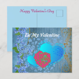 Wees mijn Valentijn Romantisch Roos die hartblauw  Briefkaart
